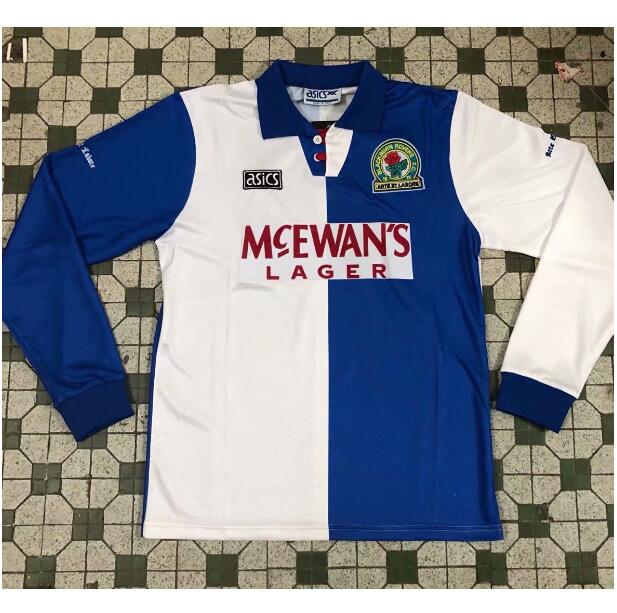 1994-1995 Blackburn Rovers Retro Long Sleeve Home Kit Soccer Jersey